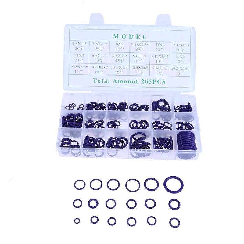 Kit surtido de 265 Uds., Kit de juntas tóricas de aire acondicionado HNBR para coche, herramienta de juego de juntas: Púrpura