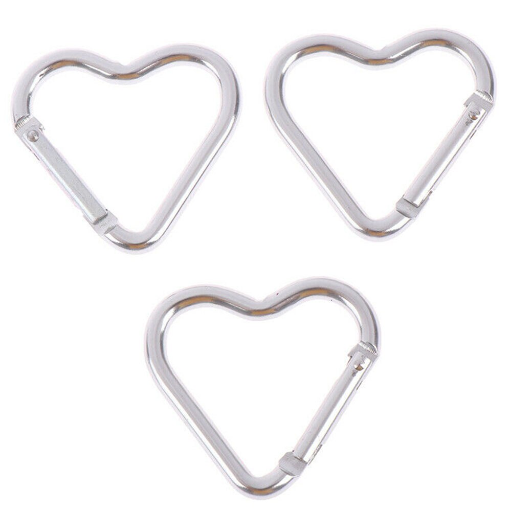 3pcs Portable Mini Fast Hanging Camping Aluminum Alloy Carabiner Sport Keychain Heart Shaped Clip Hiking Outdoor Gadgets: White