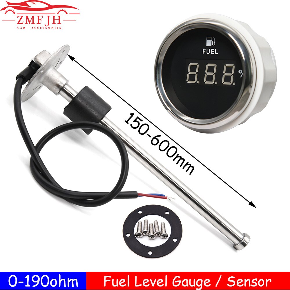 0-190ohm Digital Fuel Gauge 2" 52mm Oil Tank Level Indicator with Fuel Level Sensor 12V/24V for Auto Car Diesel Gasoline