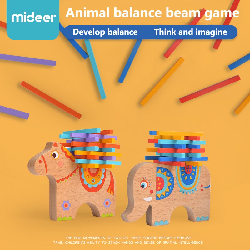 Midee Houten Stapelen Balans Olifant & Paard Educatief Math Speelgoed Voor Kinderen Leren Spelen Puzzel Spelletjes Kids