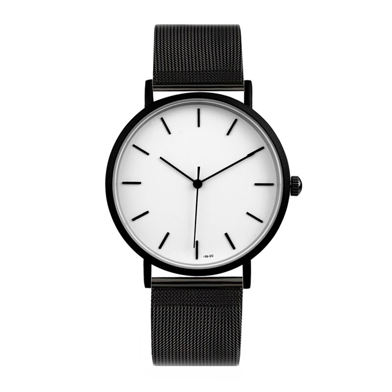 Enmex cool style lady wristwatch Brief vogue simple stylish Black and white face stainless steel quartz clock watch: E8007