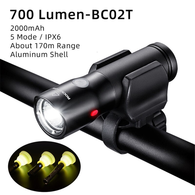 ROCKBROS LED Bike Light USB Oplaadbare Fiets Licht Regendicht Aluminium Ultralight Zaklamp 2000mAh MTB Voorlamp Koplamp: BC02T601-700
