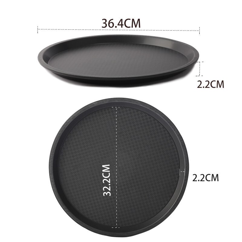 non slip Round Plastic Tray Restaurant Serving Plate Lined Non-Slip Tray Coffee Drinks Tray Fast Food Serve Dishes Bar Tool: Black 36.4cm