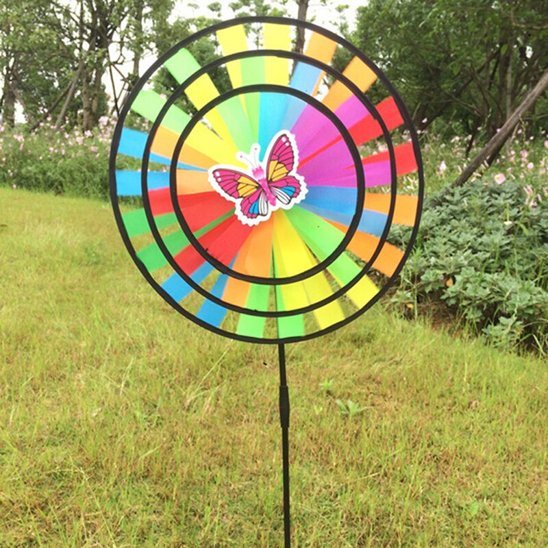 36Cm Kleurrijke Regenboog Triple Wiel Wind Spinner Windmolen Tuin Yard Decor Speelgoed
