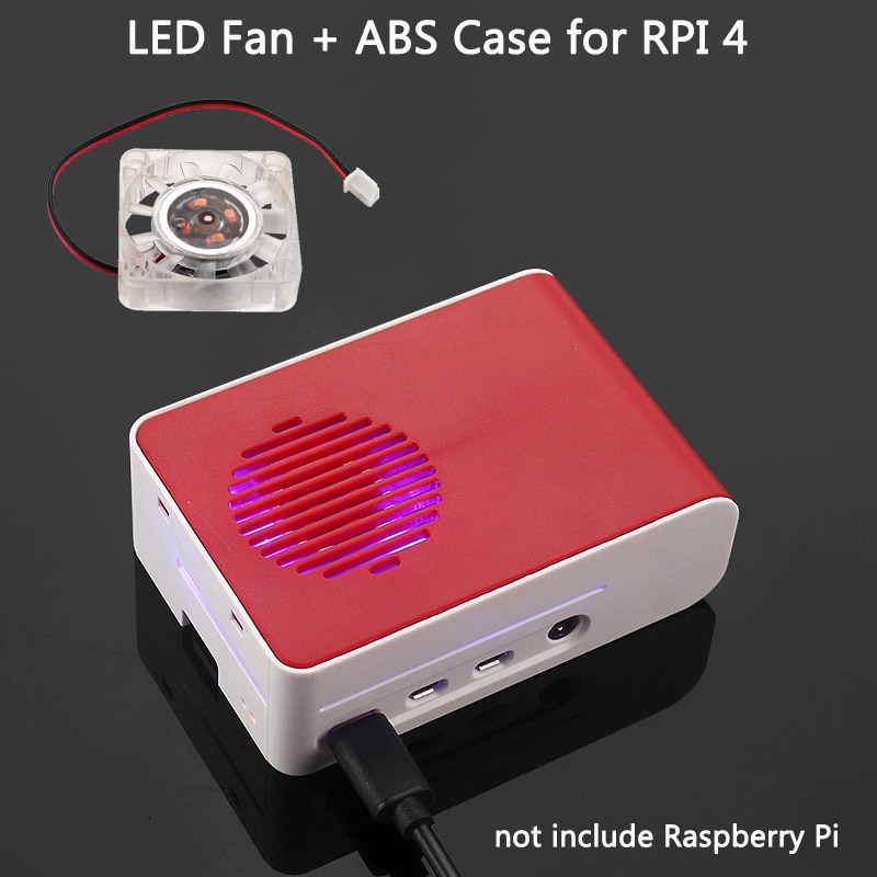 Raspberry Pi 4 ABS Case with LED Backlight Cooling Fan Red White Housing Sliding Cover Shell for Raspberry Pi 4 Model B