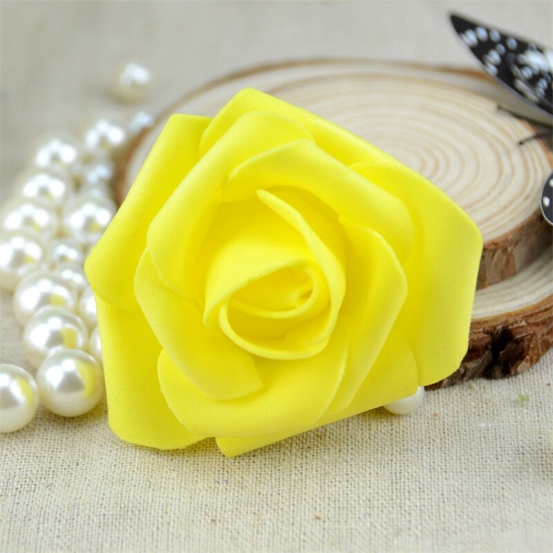 50Stck 6cm Künstliche PE Schaum Rose Blumen Köpfe Für Hochzeit Heimat Dekorationen DIY Scrapbooking Kranz Girlande Günstige Blume: Gelb