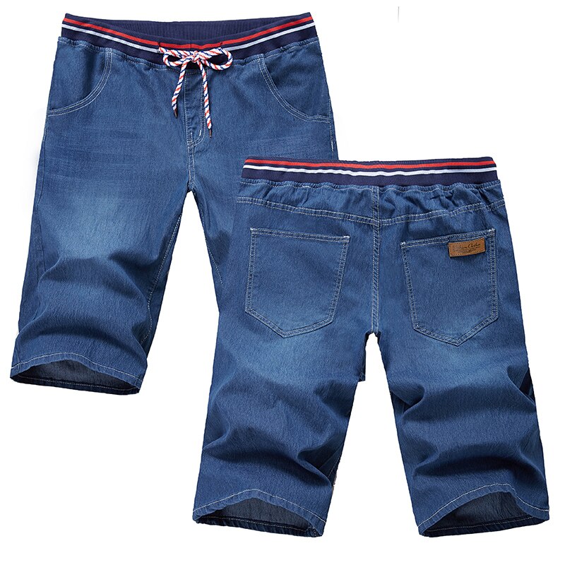 Summer Men's Bermuda Straight Denim Shorts Business Casual Elastic Waist Drawstring Jeans Shorts Plus Size 55 56 58