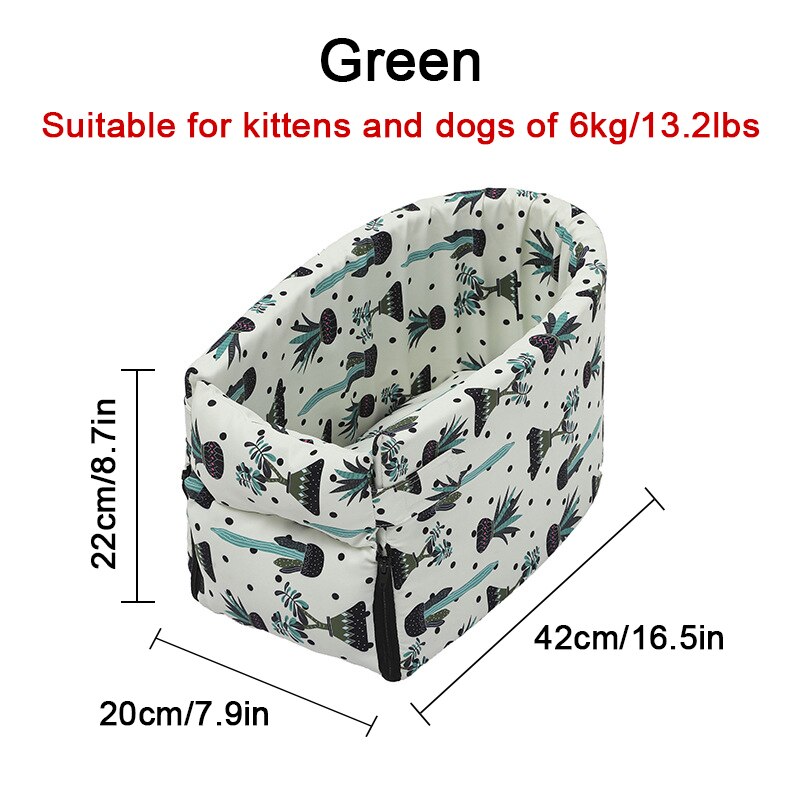 Asiento de coche portátil para perros y gatos pequeños, caja de seguridad con reposabrazos, Control Central, antideslizante: Green