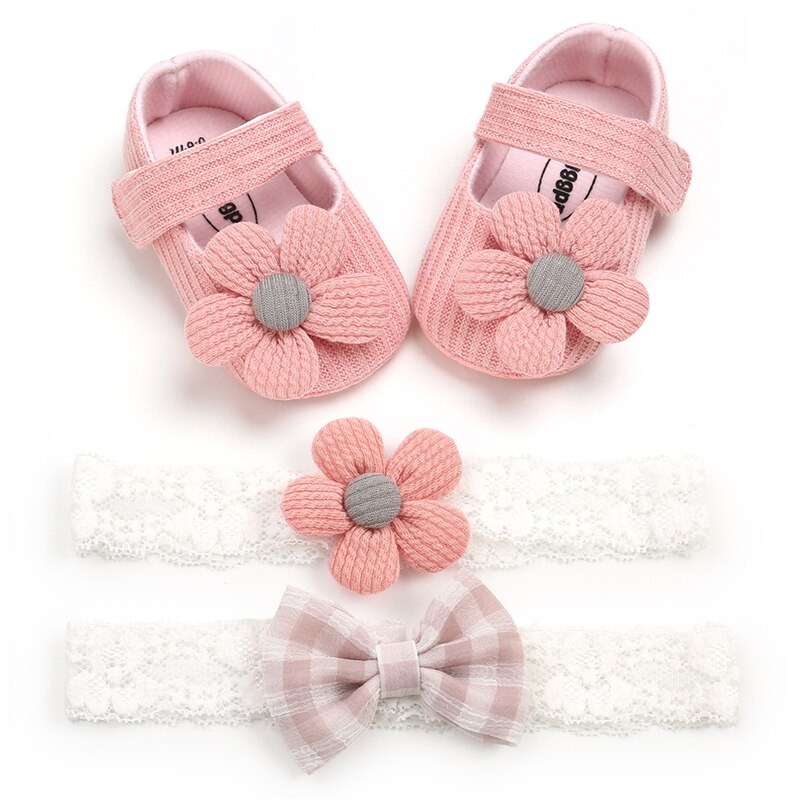 6 colors Baby Baptism Shoes and Headband Set Soft Sole Floral Mary Jane Flats and Hairbands 3 Piece Set for Infant Girls: C / 11