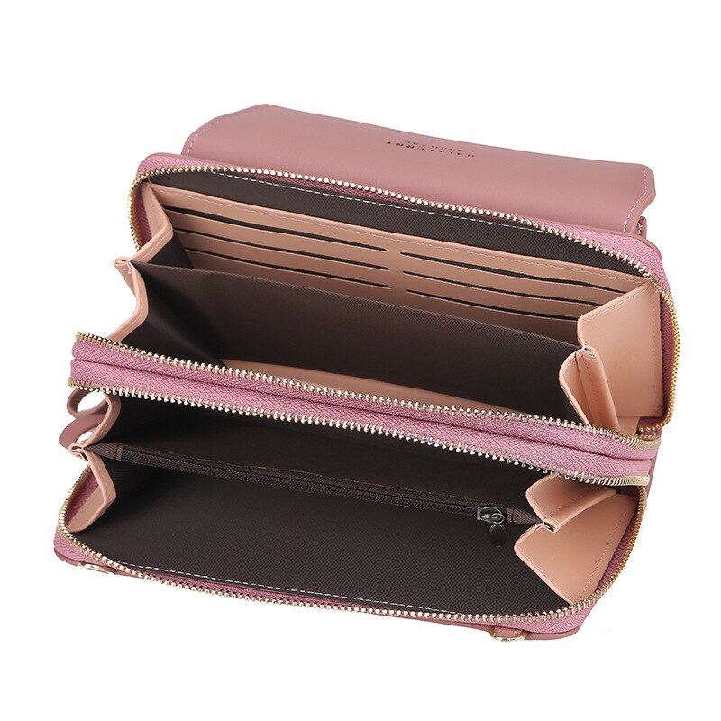 Bandoleras de piel sintética de doble capa para mujer, bolsos de gran capacidad, tarjeteros, cruzados,