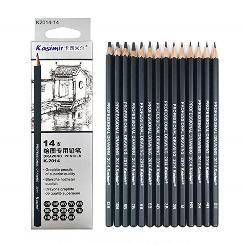 14 Pcs/set Sketch Drawing Pencil Set Dainting Pencils Charcoal Stationery Supplies For Art Students Painting Lovers: Default Title
