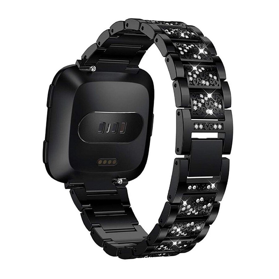 Bling smartklokke erstatningsbånd til fitbit versa/versa 2 stropper til kvinner oppkledd metallarmbånd smykker armbånd rosa rosa
