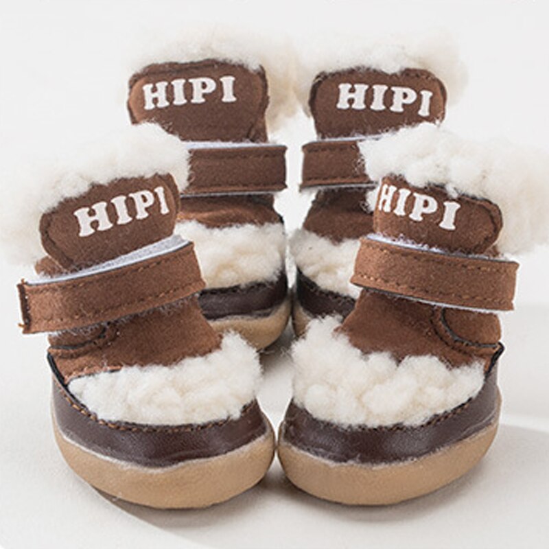 4Pcs/set Winter Pet Dog Shoes Warm Snow Boots Non-slip Puppy Cat Booties For Small Medium Dogs ChiHuaHua Pug Shih Tzu Footwear: Brown / M