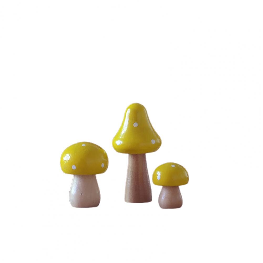 3Pcs/Set Miniatures Wooden Painting Mushroom Ornaments Crafts Micro-landscape Kids for Desk Decoration: Yellow