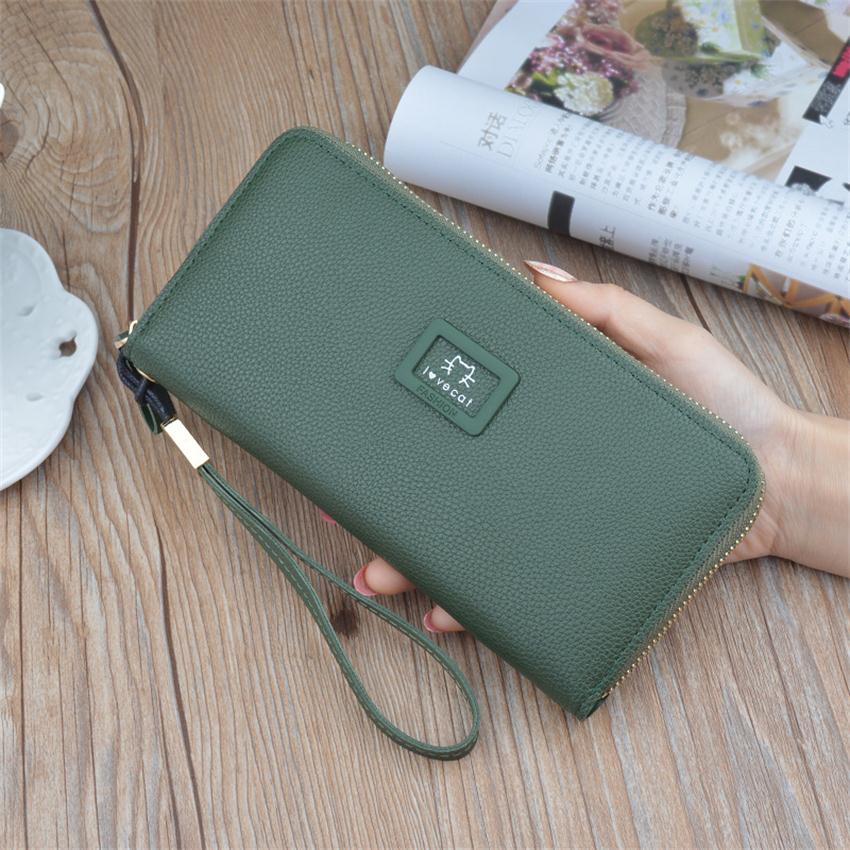 Women Long Wallet Large Capacity Purse Card Holders Phone Bag Printing Cat Wallet Portfel.: Green