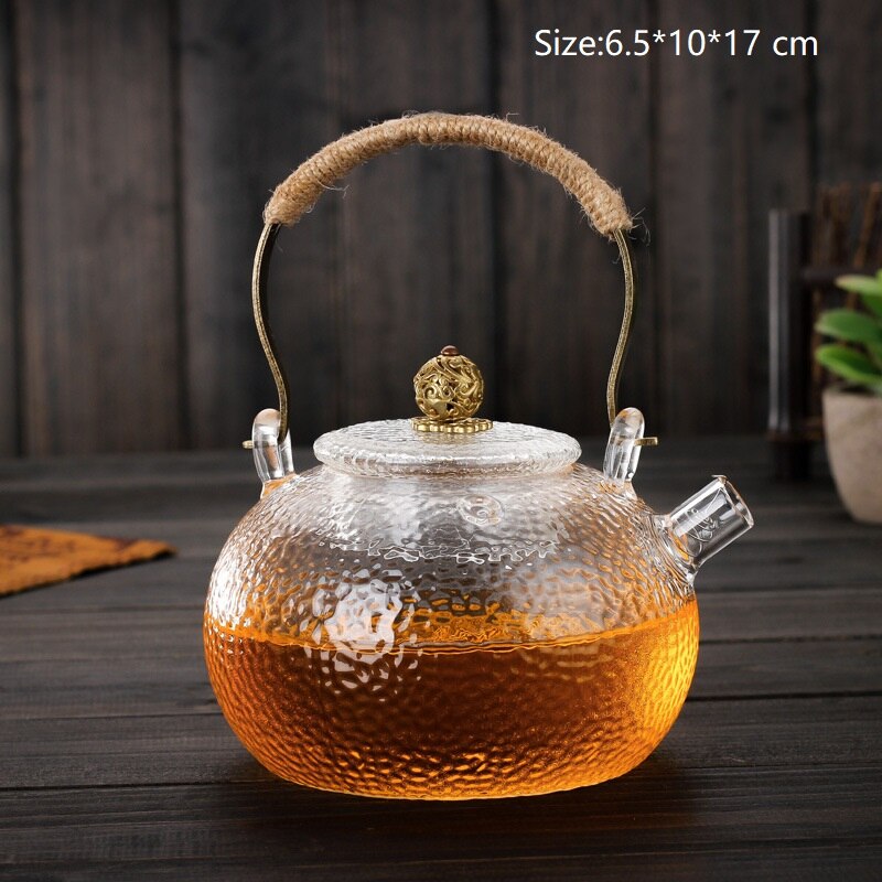 Tea Pot Set Heat-resistant Glass Jug Can Be Heated Bamboo Lid Large Capacity Borosilicate Glass Kongfu Tea Set Kitchen Supplies: E