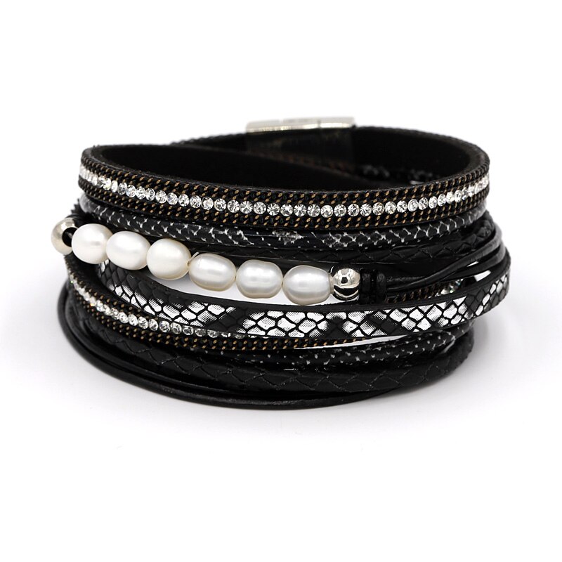 VONNOR frauen Armbänder Boho Schmuck Natürliche Perle mehrschichtig Leder 2 Kreis wickeln Armbinde: B9101b