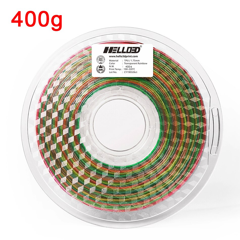 3D Printer Filament 1.75mm 250G TPU 3D Plastic Printing Filament Flexible Filament Printing Materials Gray Black Red Color: 400g Rainbow b