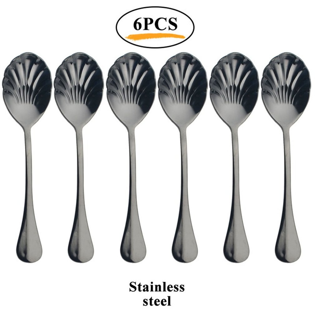 6Pcs Shell Shape Stainless Steel Teaspoons Coffee Spoons Ice Cream Sugar Dessert Spoons Colorful Rainbow Spoons for Kitchen Bar