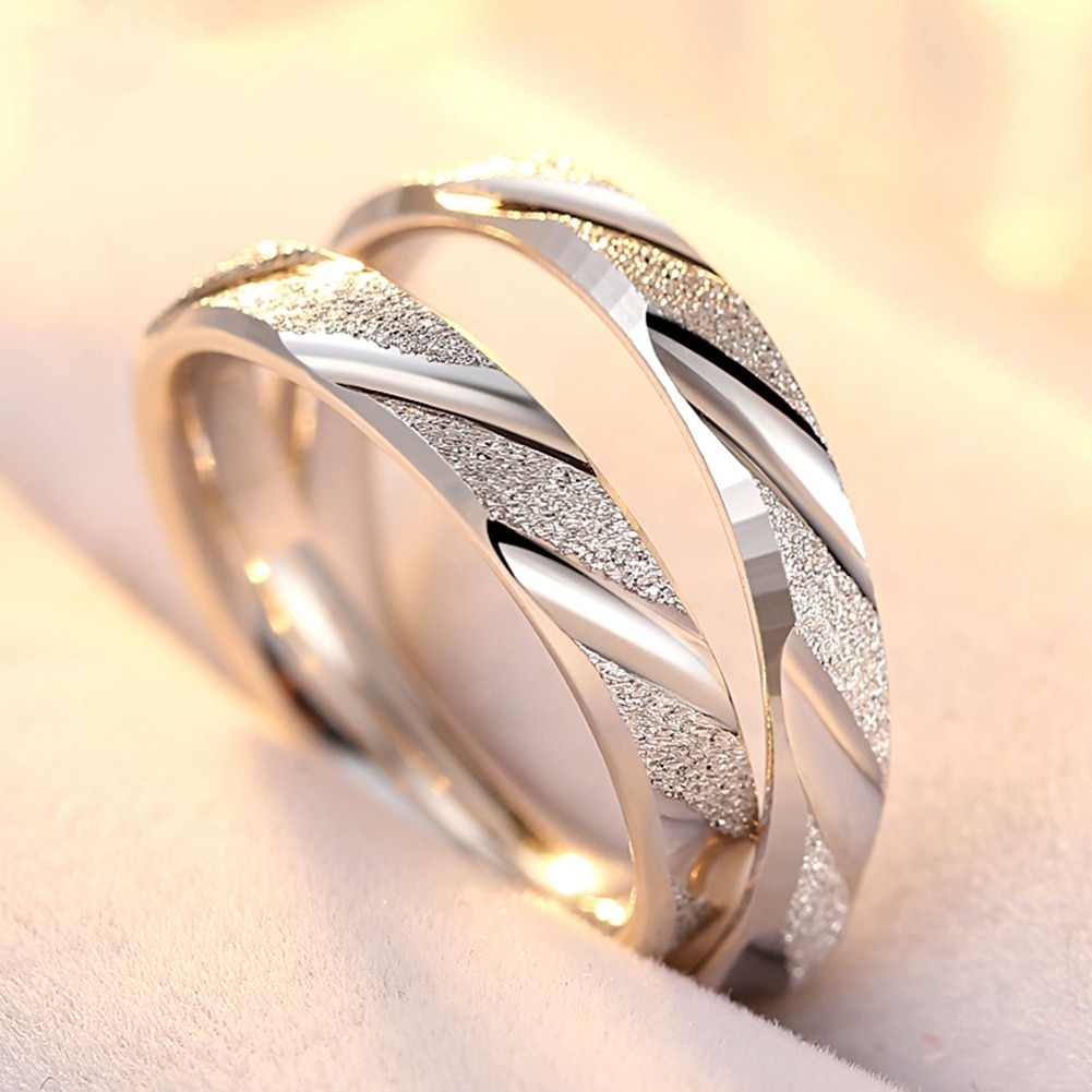 Par vielsesringe ren 100% 925 sterling sølv smykker enkel stil gevind frosted lovers ring til kvinder / mænd