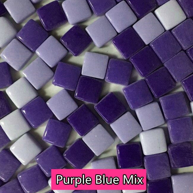 125pcs(Approx. 250g/8.82oz) Jade Mosaic Tiles 1.1*1.1*0.4cm Square Mosaic Stones DIY Mosaic Craft Materials Mix Color: Purple Blue Mix