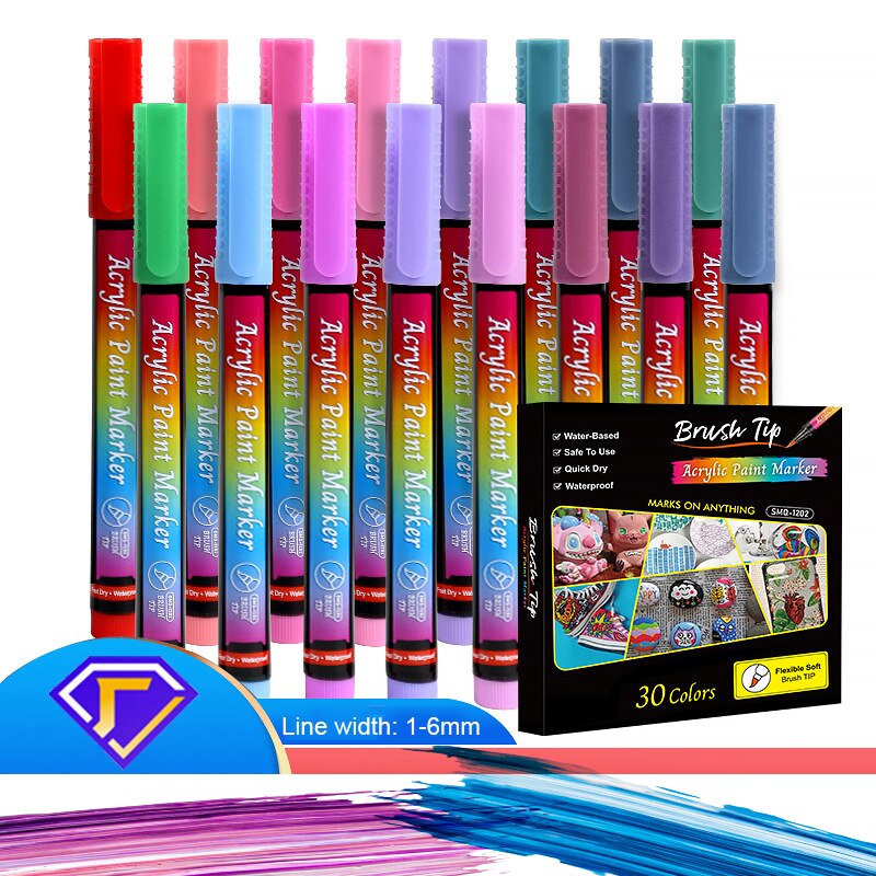 24/30 Colors High Temperature Oven Baked Ceramic Marker Pen Set Acrylic Paint Pens for Rock , Stone,Wood, Extra-fine Brush Tip