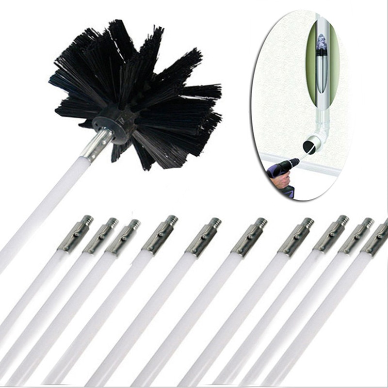 Flexibele 12Pc Staven Met 1Pc Borstel Hoofd Schoorsteen Cleaner Sweep Rotary Haarden Binnenwand Cleaning Brush Cleaner Schoorstenen toegang