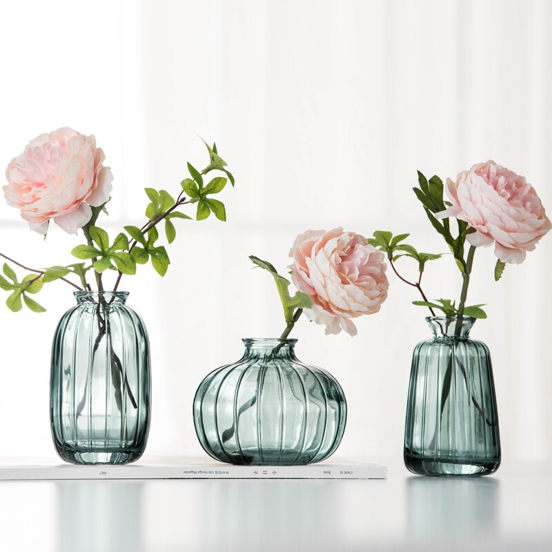 Florero tintado para sala de estar, flores secas, estilo nórdico Ins, cristal transparente, accesorios de decoración para el hogar, jarrones de flores para el hogar