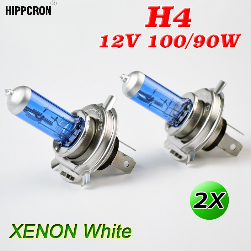 Hippcron H4 Halogeenlamp 12V 100/90W Super Wit 2 Stuks Donkerblauw Glas Rvs Base auto Lamp