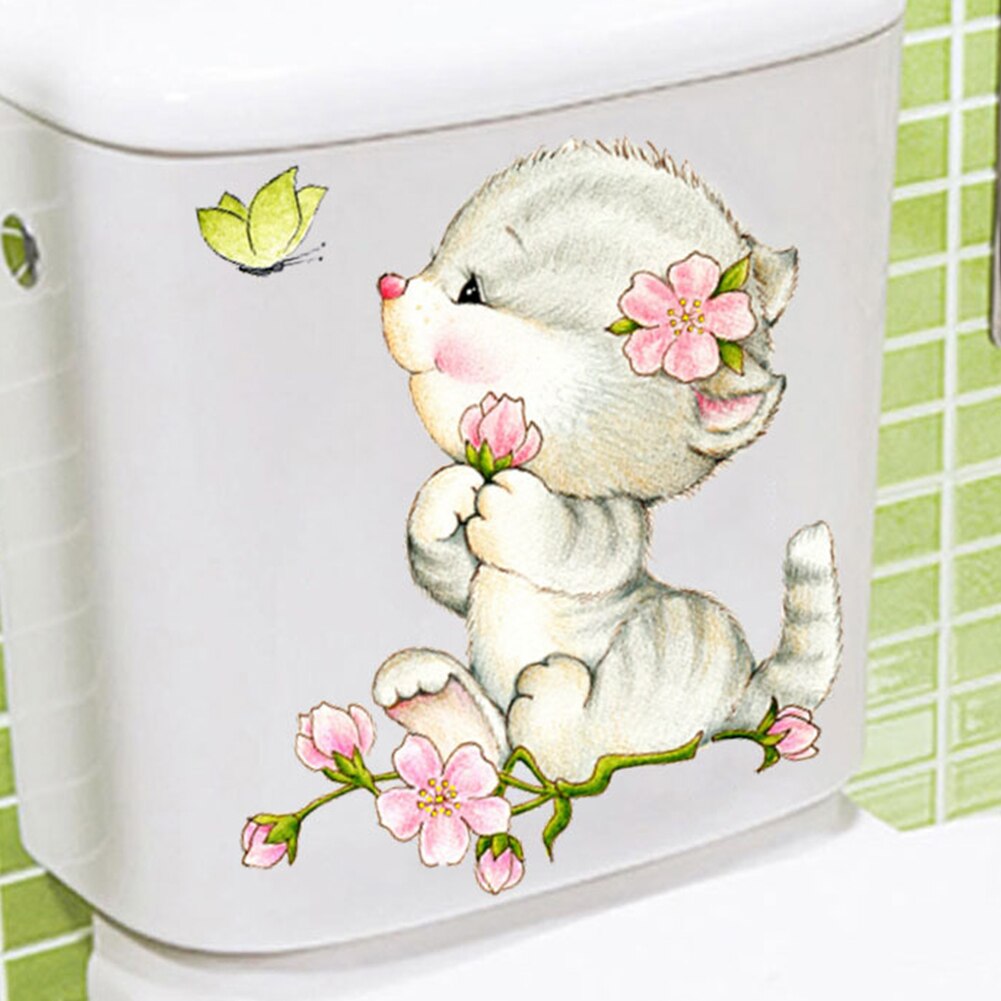 Kast Kleurrijke Wc Sticker Voor Kinderkamer Muur Stickers Art Lijm Muurschildering Katten Badkamer Leuke Diy Cartoon Dier Home Decor