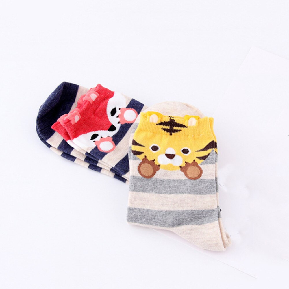 Funny Cartoon Animals Ankle Socks Striped Cotton Mid Tube Sock Soft Comfortable Autumn Winter Kawaii Footwear for Girls