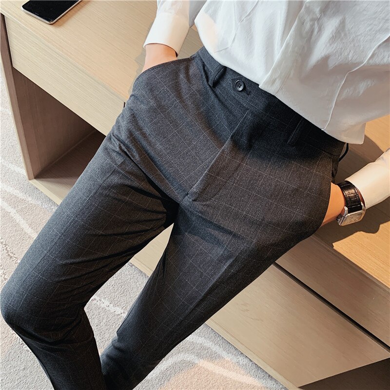 Business casual slim fit ruudullinen housut miesten mekko keväällä kaikki sopivat suorat toimistohousut juhlavaatteet 28-36