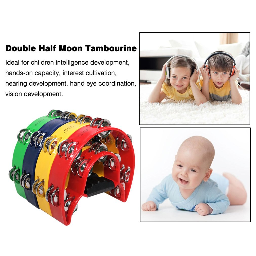 Pandereta de media luna para niños Orff World percusión duradera tambor de percusión de plástico compacto