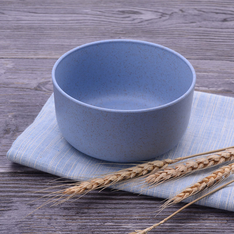 Baby Feeding Bowl Eco-friendly Kids Plate Food Grade Wheat Straw Solid Color Round Dish Children Dinnerware Infant Bowls MBG0466: Blue