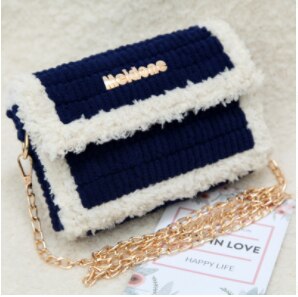 Diy Hand-Woven Tassen Zelfgemaakte Wol Schouder Vrouwen Messenger Bag Vrouwelijke Materiaal Tas Pluche Gebreide Tas Cadeau Voor Vriendin non-Afwerking: DIY navy blue