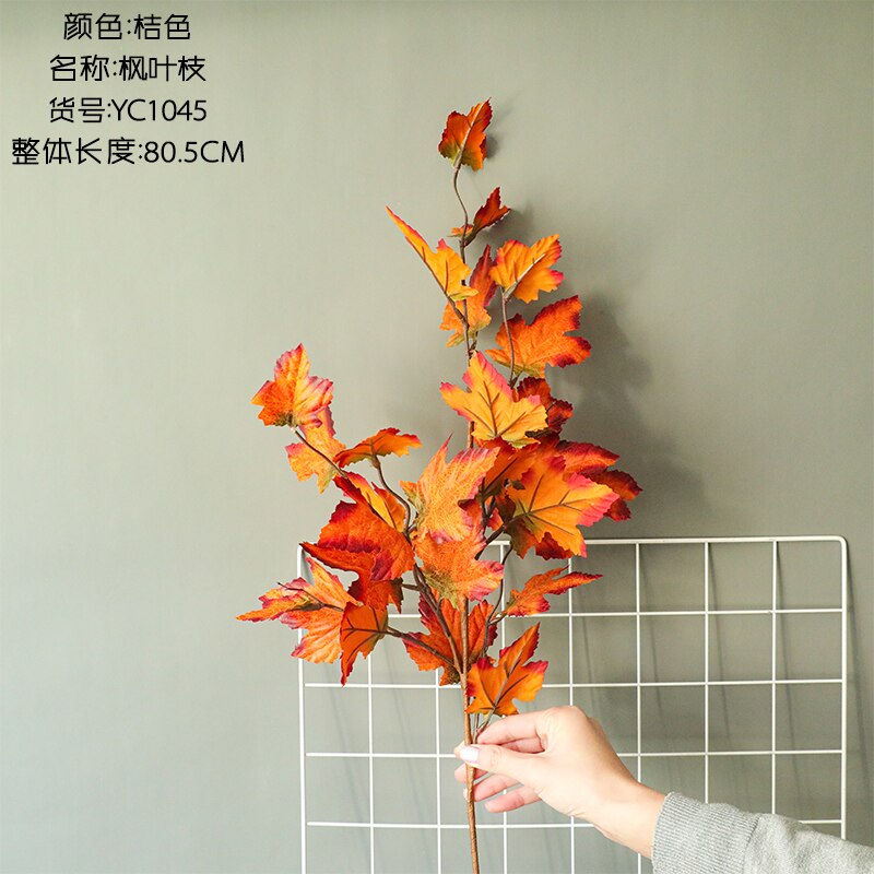 Foglie d'autunno ramo di albero di acero di seta ins vento pianta artificiale per la casa festa sbarra autunno decorazione fotografia puntelli: arancia