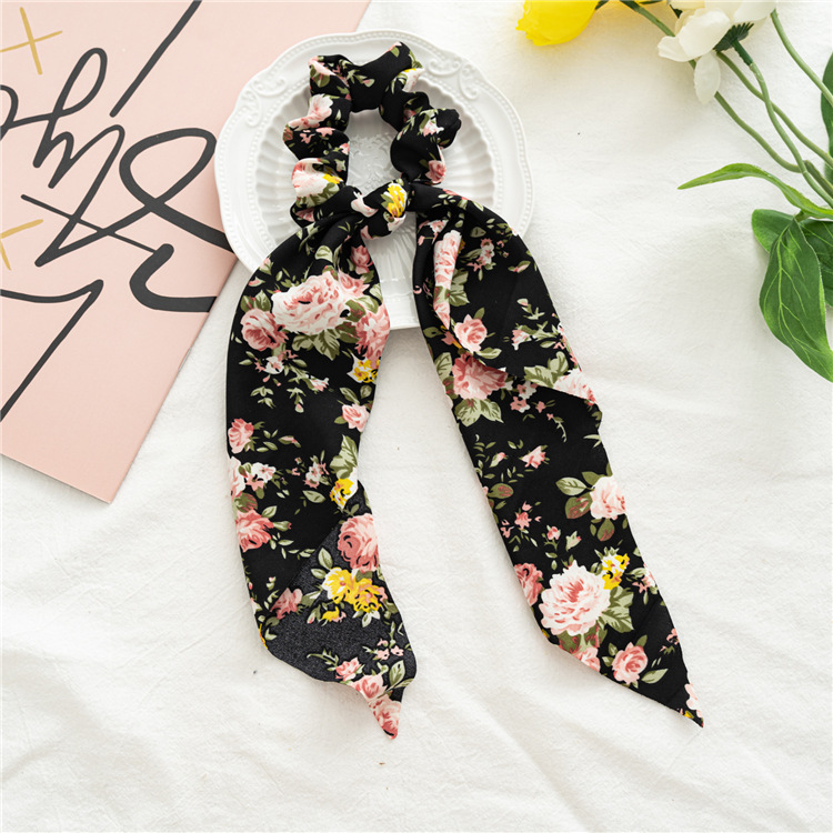 Druck Bogen Satin- Mädchen Elastische Haar Bands Haar Zubehör Lange Band Pferdeschwanz Schal Haar Krawatte Frauen Scrunchies Stirnband