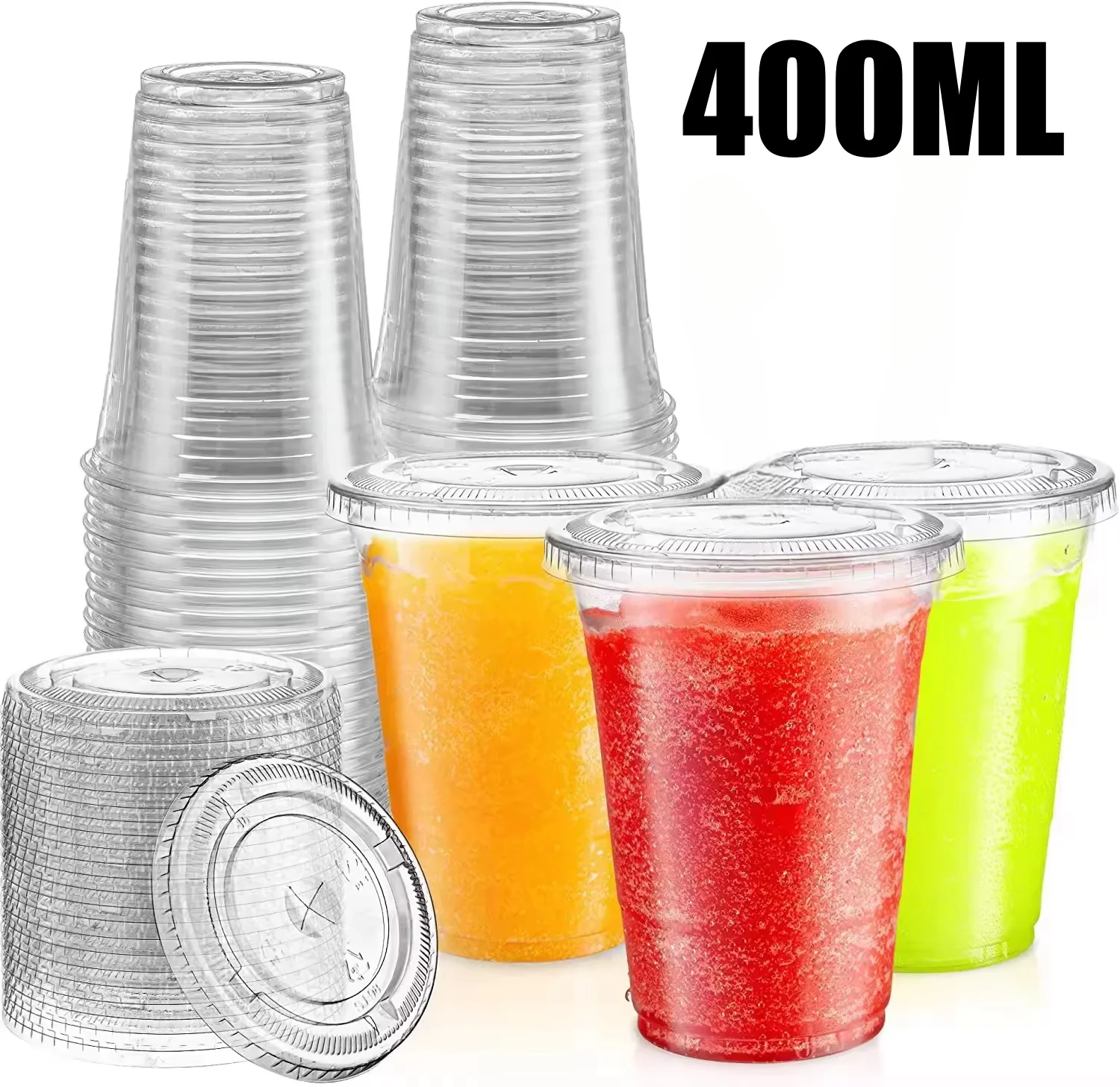 Vasos de plástico de 400ml con tapas, taza para aperitivos y bebidas, vaso Frío de plástico doble, vaso de plástico PET desechable transparente, taza de té de la leche Boba: Plata / 5pcs
