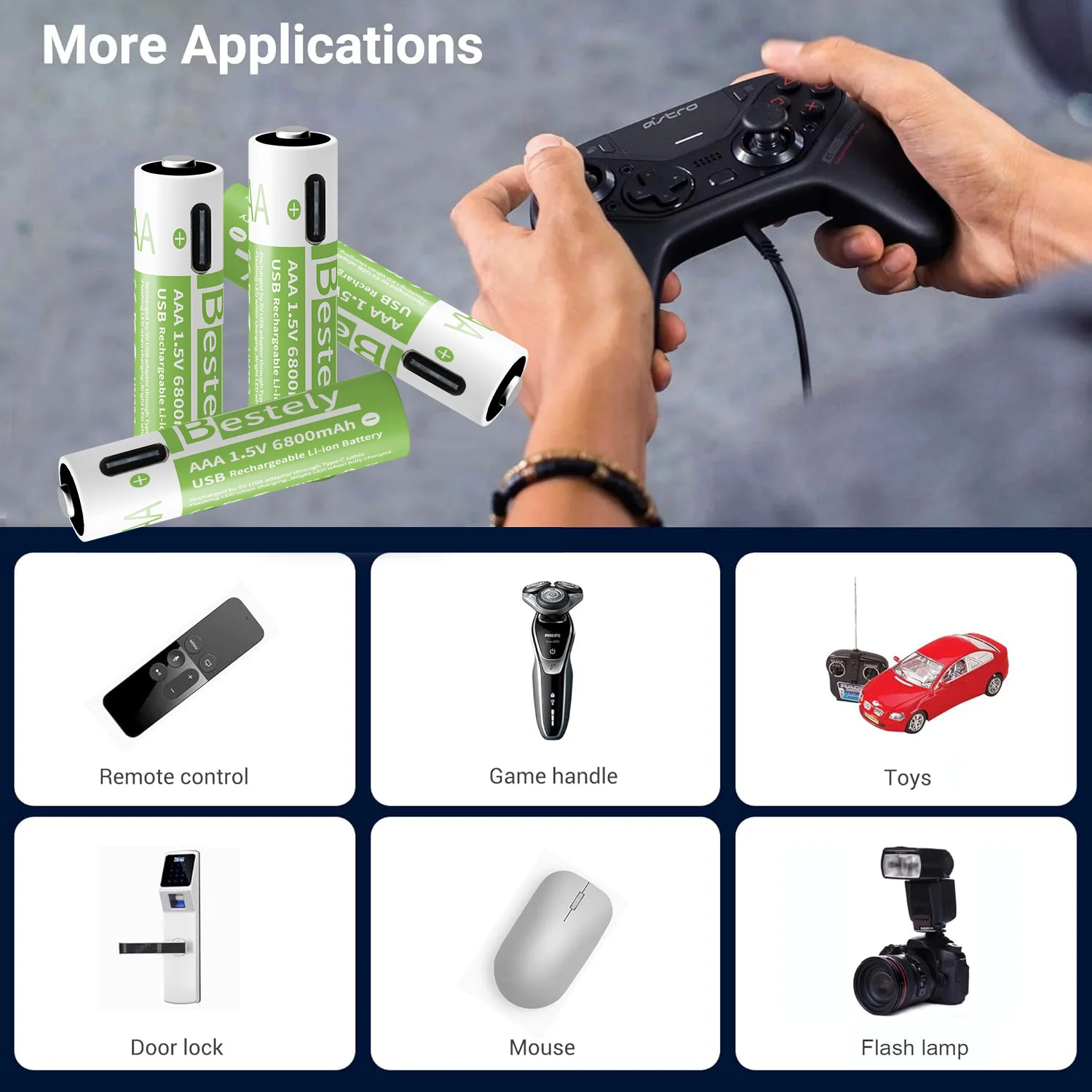 1.5v AAA 6800mAh Rechargeable Lithium Batteries High Capacity AAA Li-ion Battery Type-C USB 2000 times cycle with free cable