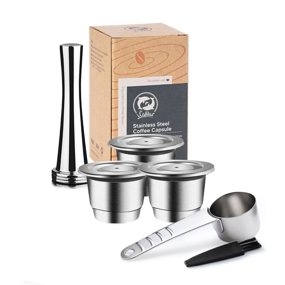 Wiederverwendbare Edelstahlkapsel für Nespresso passen Essenza Mini Inissia Elf Mahcine Espresso nachfüllbare Kaffeepads mit Gummis: S / Schokolade