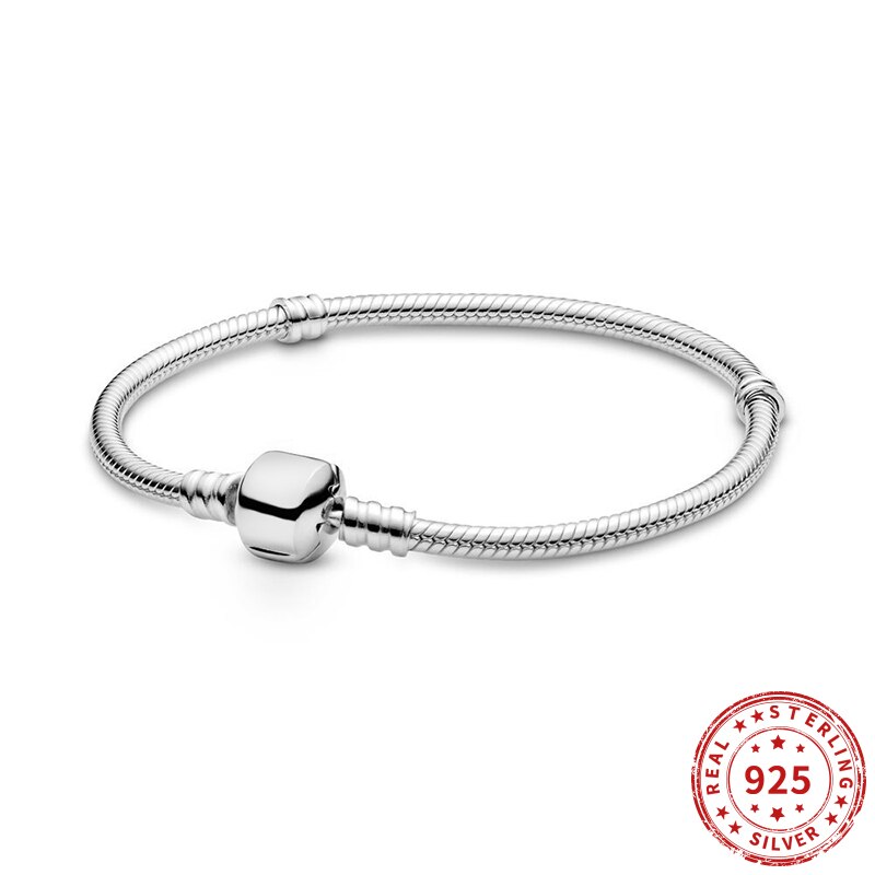 Ekte 925 sterling sølv perler slange kjede lås sjarm armbånd passer original pandra perle sjarm kvinner armbånd smykker