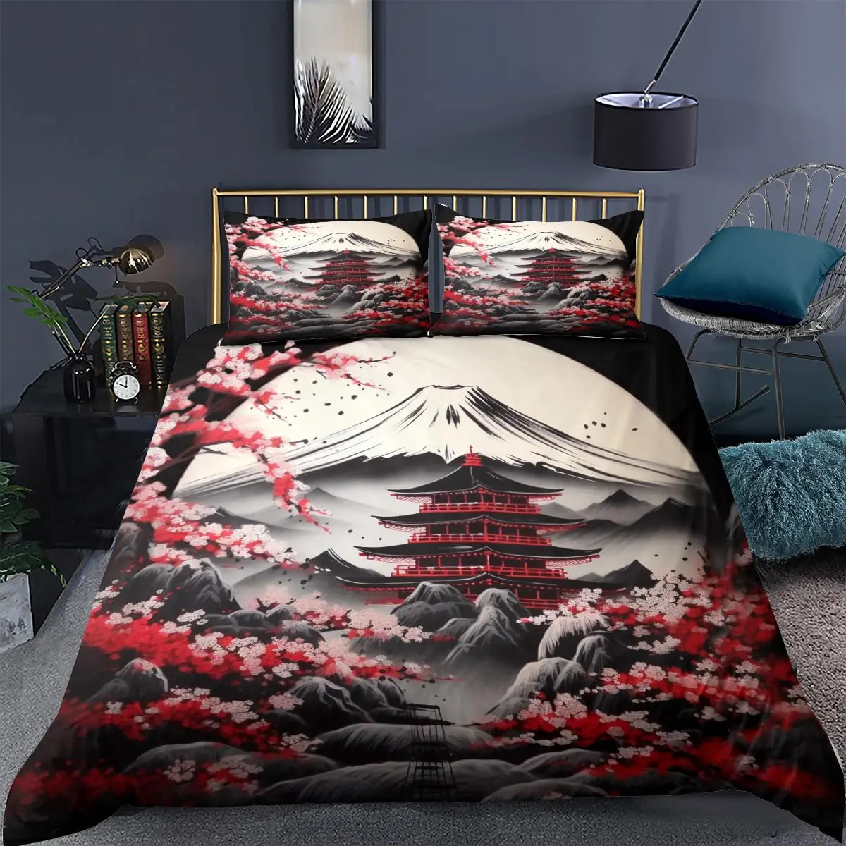 Japanese Building Duvet Cover Sets for Teens Queen Size Quilt Covers Lightweight Down 2 Pillowcases 1 Duvet Cover No Comforter: Twin / WHITE