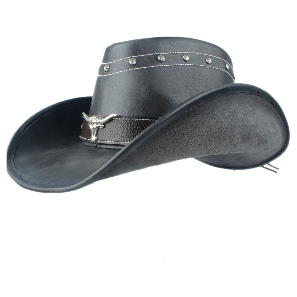 unisex Donne Degli Uomini di Cuoio Occidentale cowboy Cappello di Inverno tutto'aperto di Viaggio Outblack jazz sombrero cowgirl Formato Della Protezione 58-59 CENTIMETRI nero