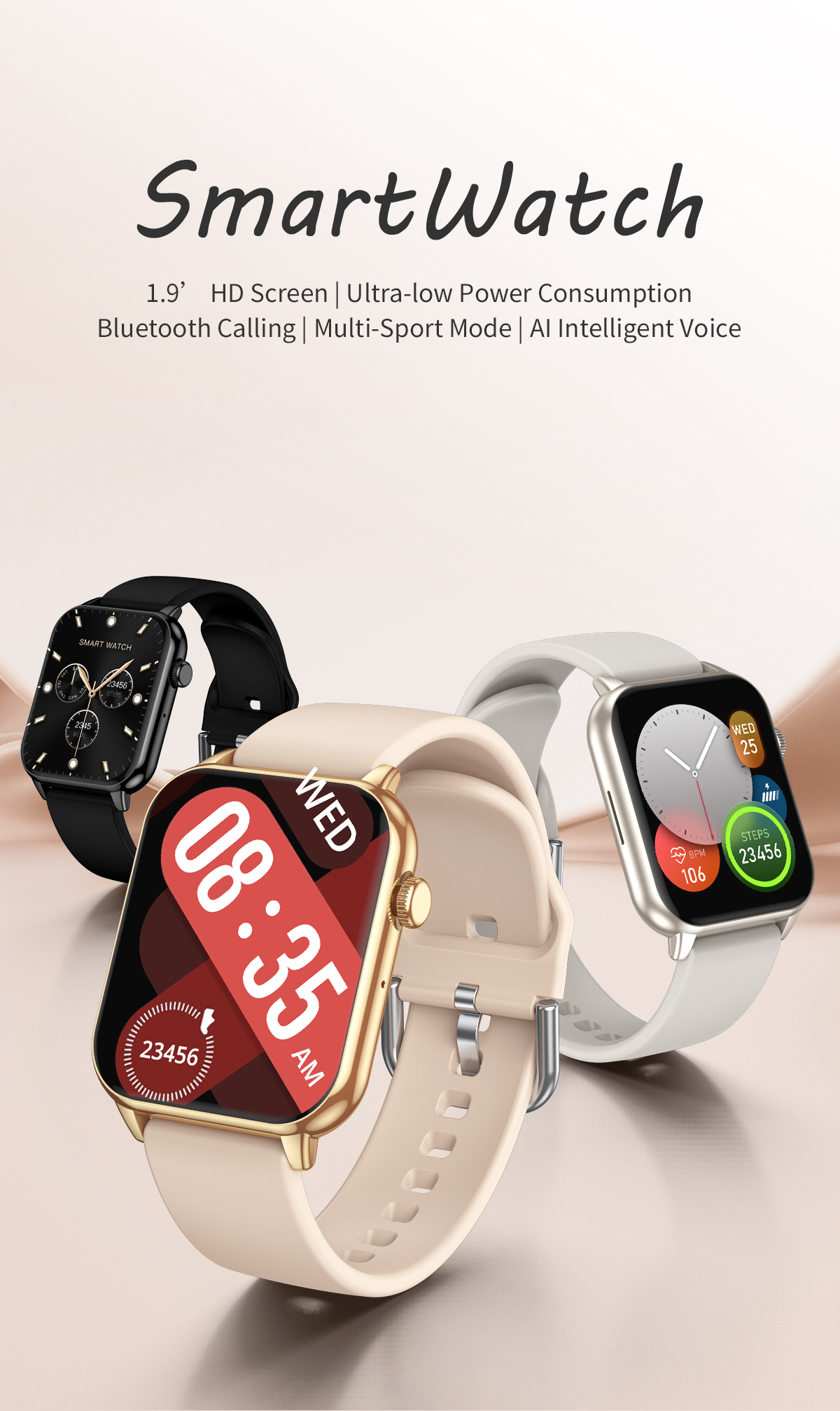 accorto guarda Bracciale sportivo Bluetooth parlare Frequenza cardiaca Pressione sanguigna Ossigeno nel sangue IP67 impermeabile NFC Regalo da 1,9 pollici per le donne