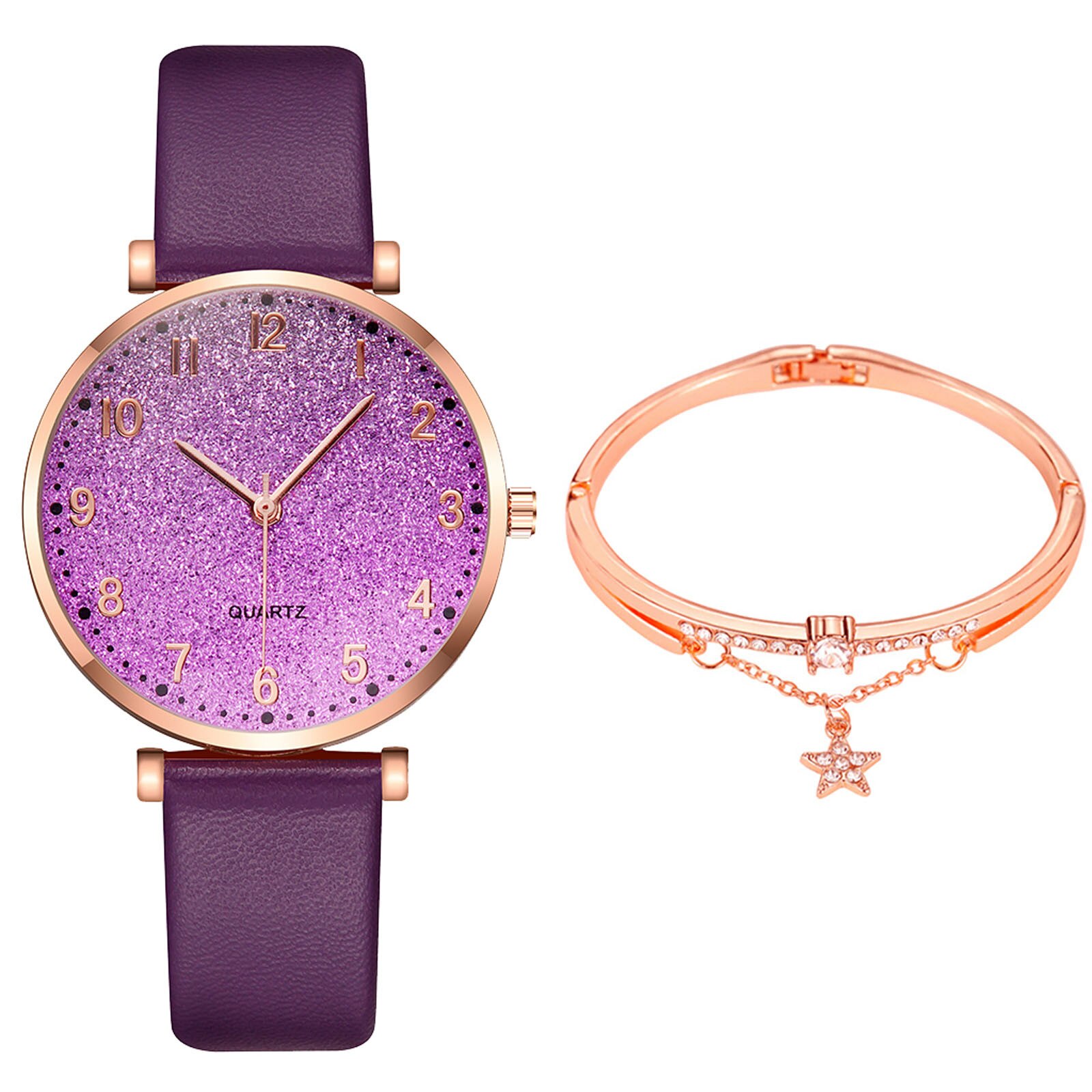 Yolako-Reloj de cuarzo con correa de cuero para Mujer, conjunto de pulsera analógica de informal: D