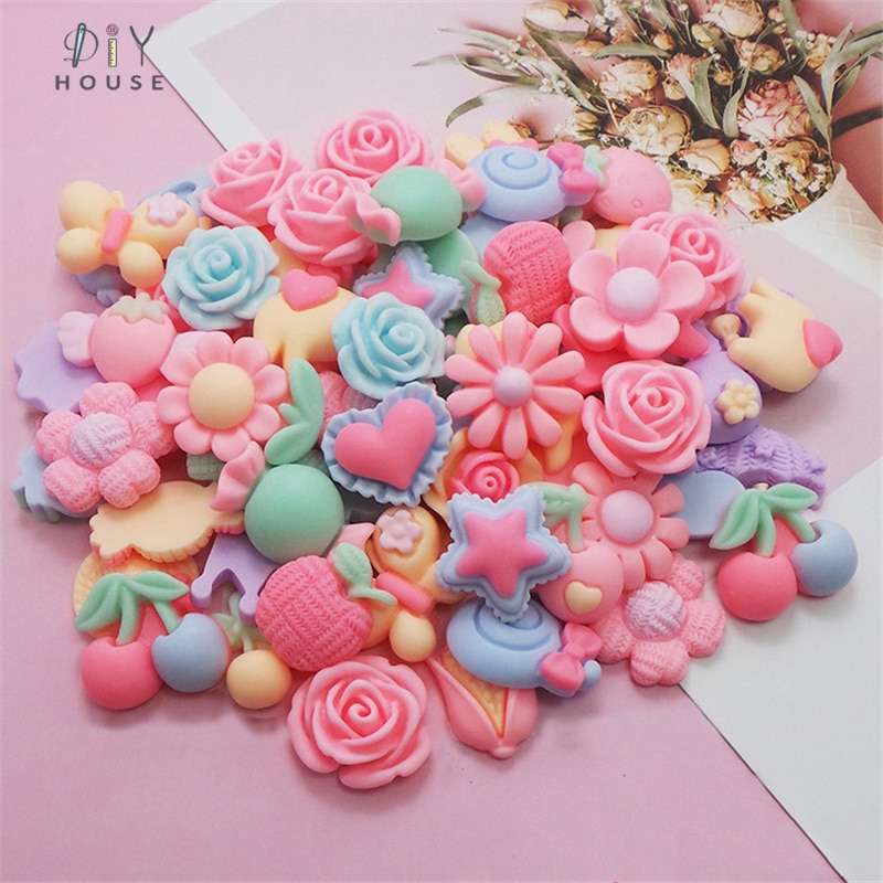 20-80 stk frostede blandede blomster flad ryg harpiks børn hår tilbehør materialer diy håndværk forsyninger kunst telefon shell patch ornament