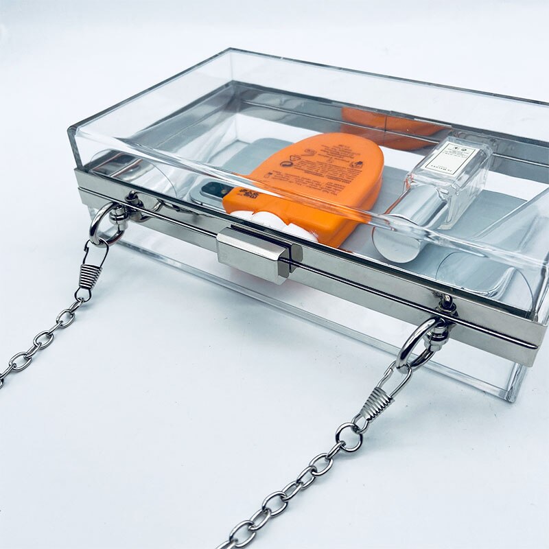 Ms. Brand Evening Bag Acrylic Ms. Shoulder Bag Silver Frame Transparent Small Square Bag Casual Clutch