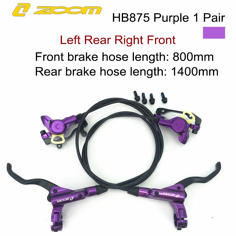 ZOOM HB-875 Mountain Bike hydrauliczny hamulec tarczowy przód i tył 800mm/1400mm hamulec rowerowy MTB ciśnienie oleju zacisk hamulcowy: Purple 1 Set