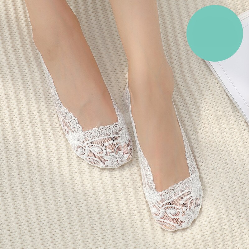 Women Solid Color Socks Lace Invisible Perspective Socks Summer Thin Breathable Socks For Female Silicone Non-slip Lining Socks: White