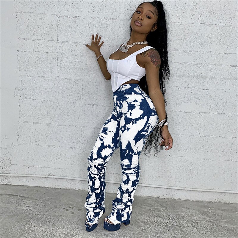 Offre spéciale jean empilé femmes crayon pantalon taille haute jean Graffiti Stretch pantalon en Denim maigre maman dropshching